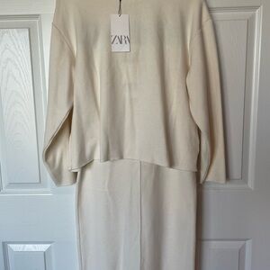 Zara Off-White Knit Top and Skirt Ensemble NWT